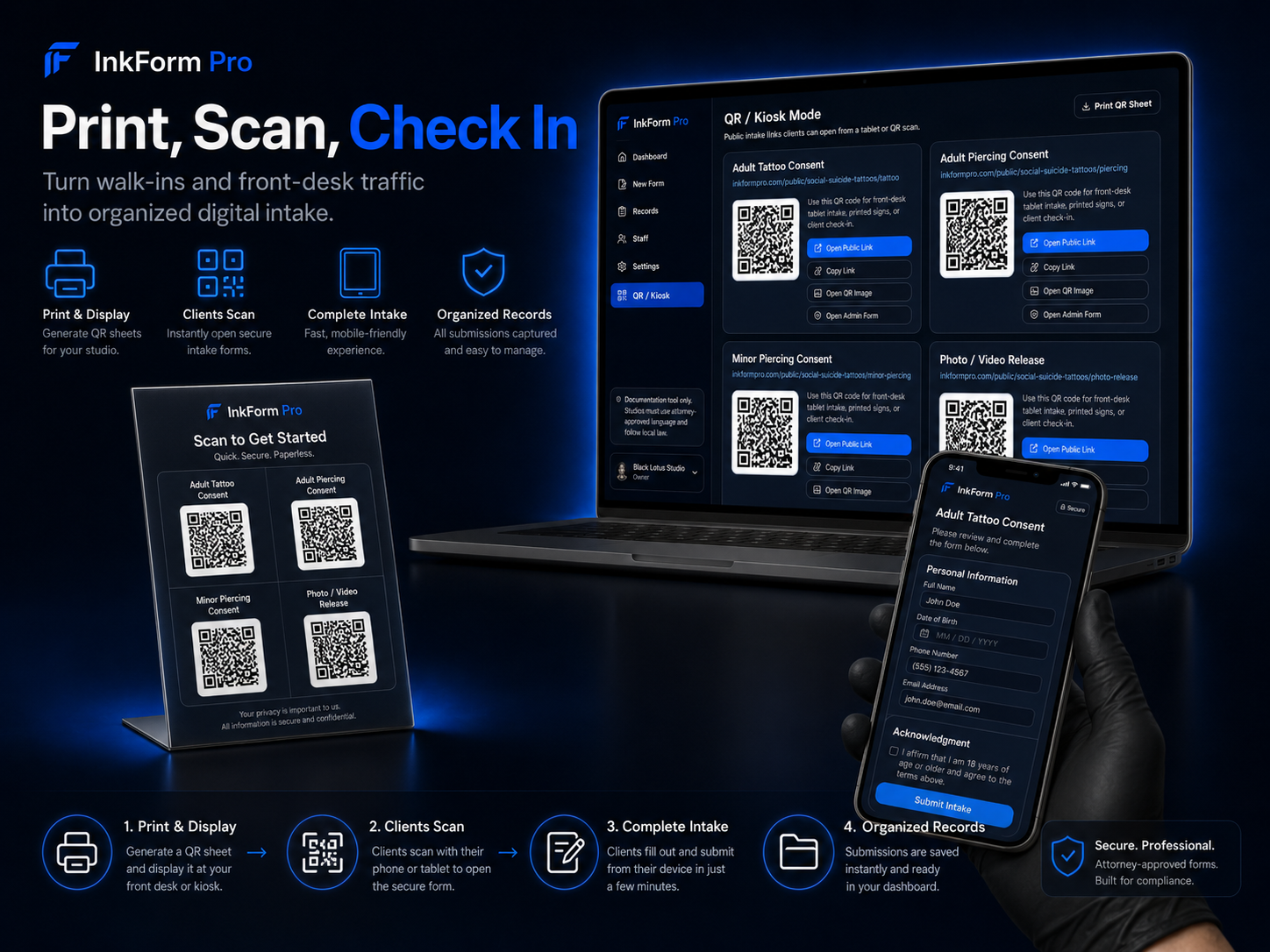 InkForm Pro QR intake and digital consent workflow preview